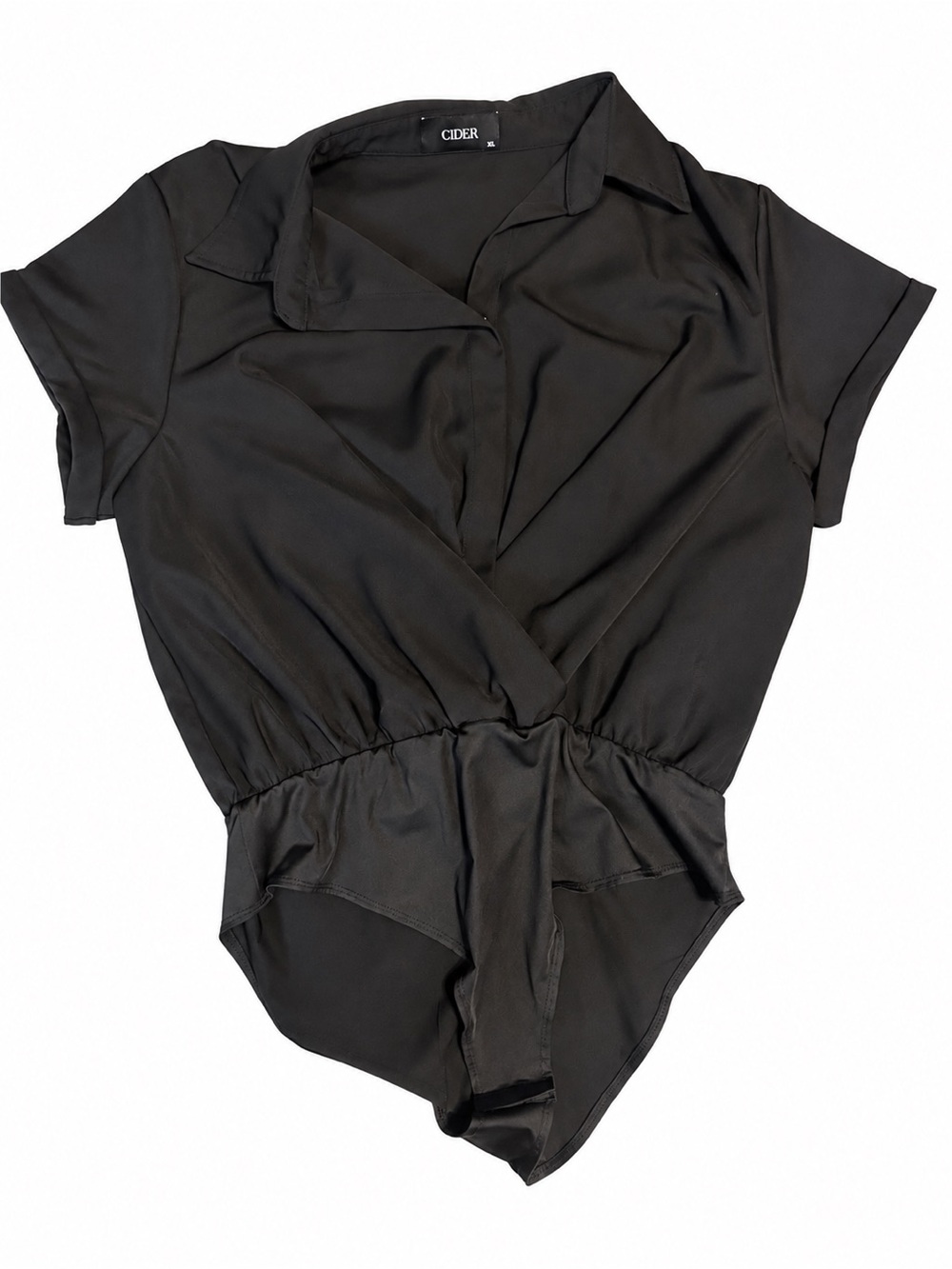 Cider Collar Twist Oversized Shirt Bodysuit Black XL